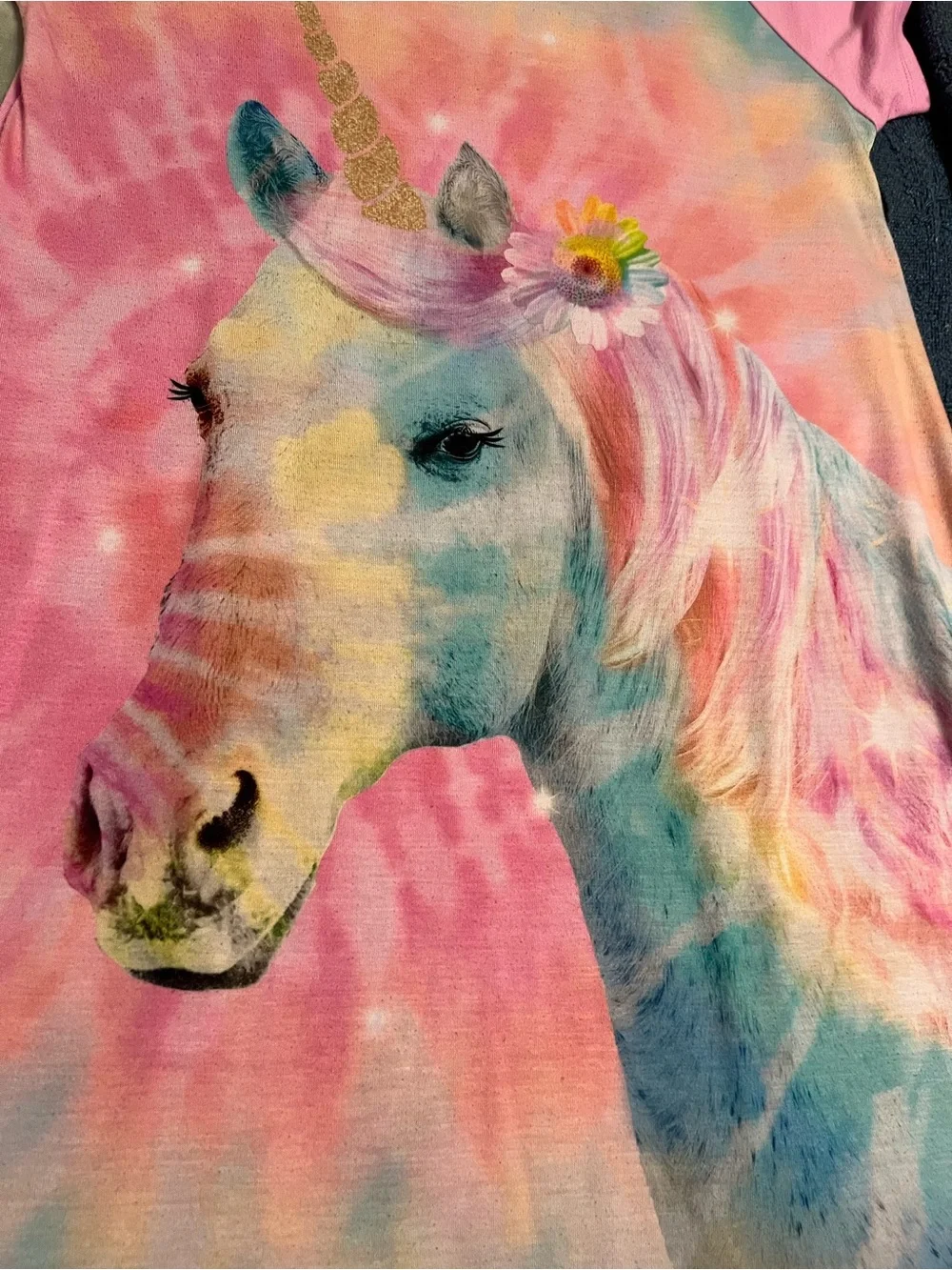 The Children's Place Unicorn Tie-Dye Nightgown with Pink Sleeves girls XXL 16